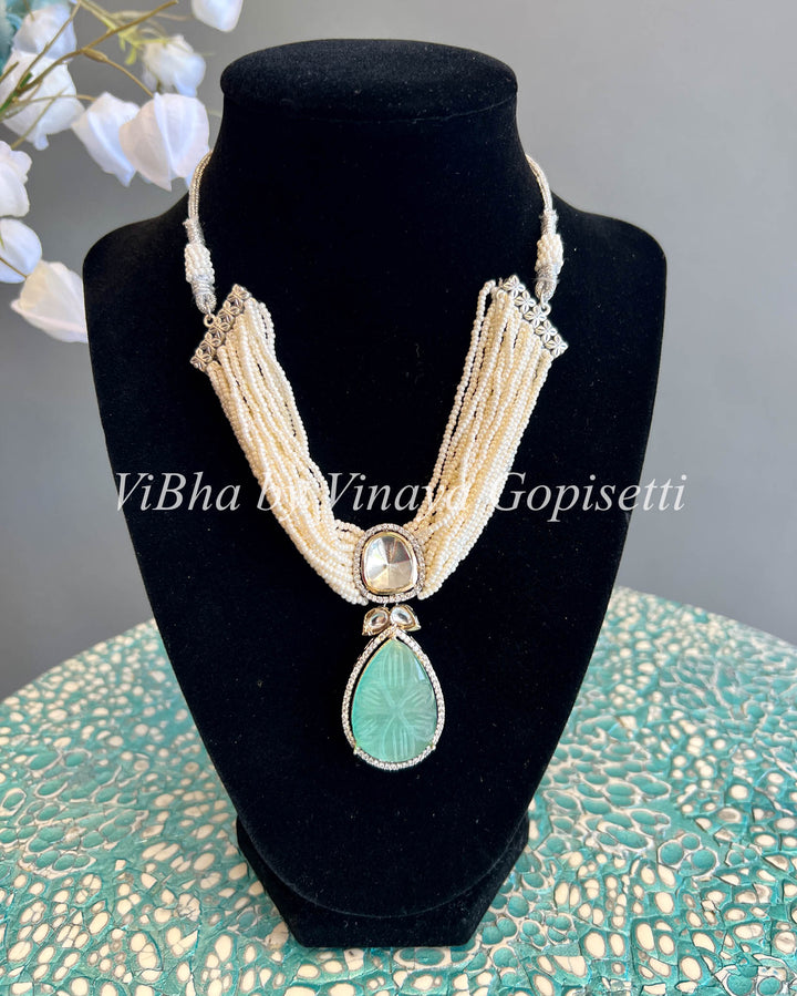 Pearls with Aqua Jade Set