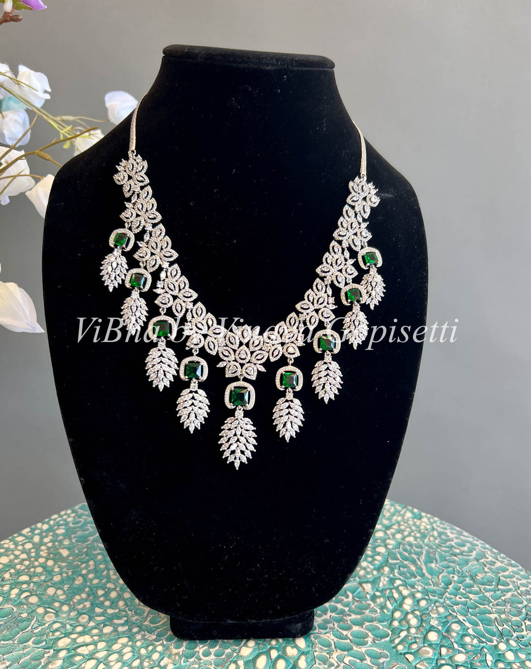 Flower and Leaf Pattern AD and Emerald Set