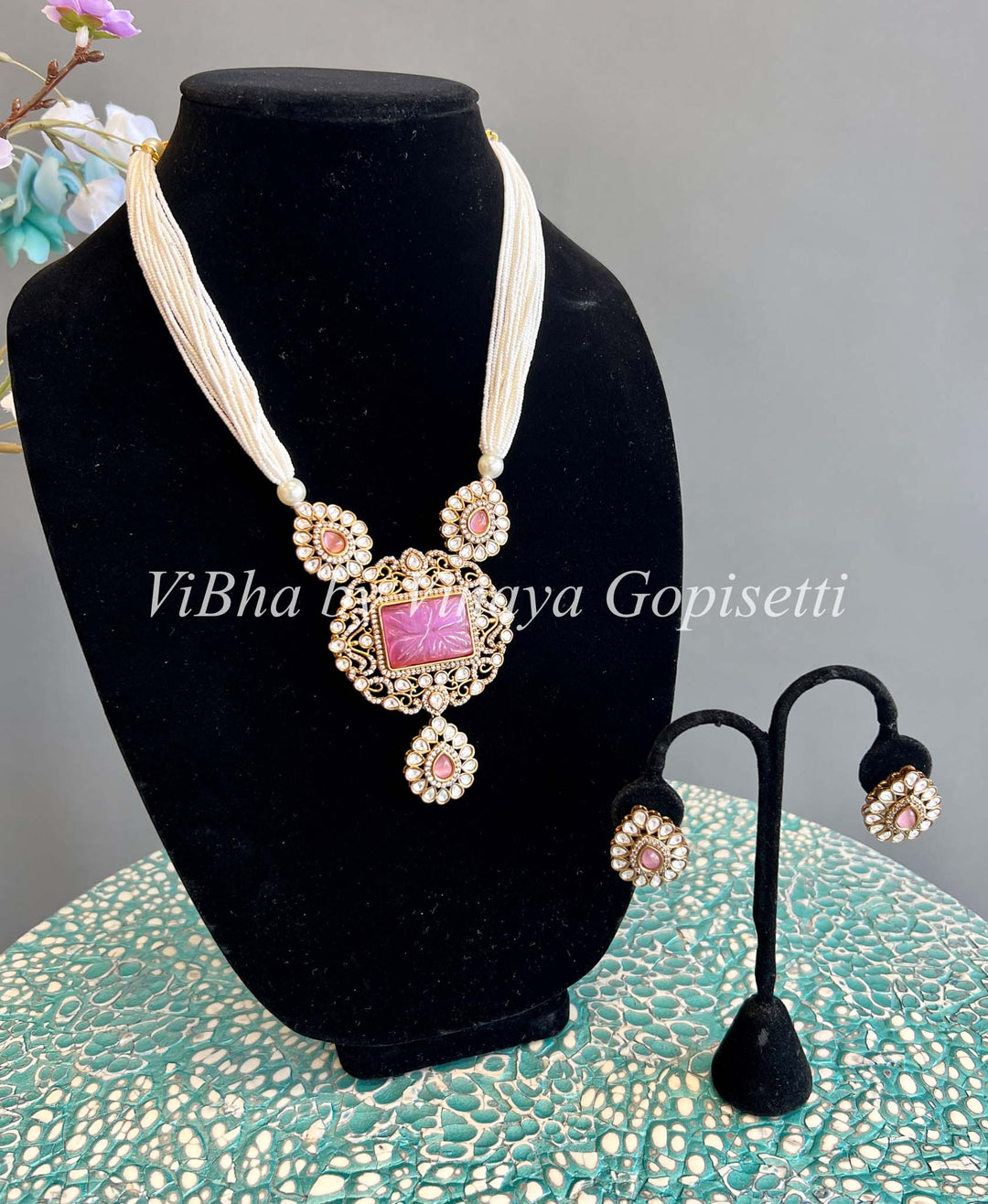 Pearls with Pink Jade Set