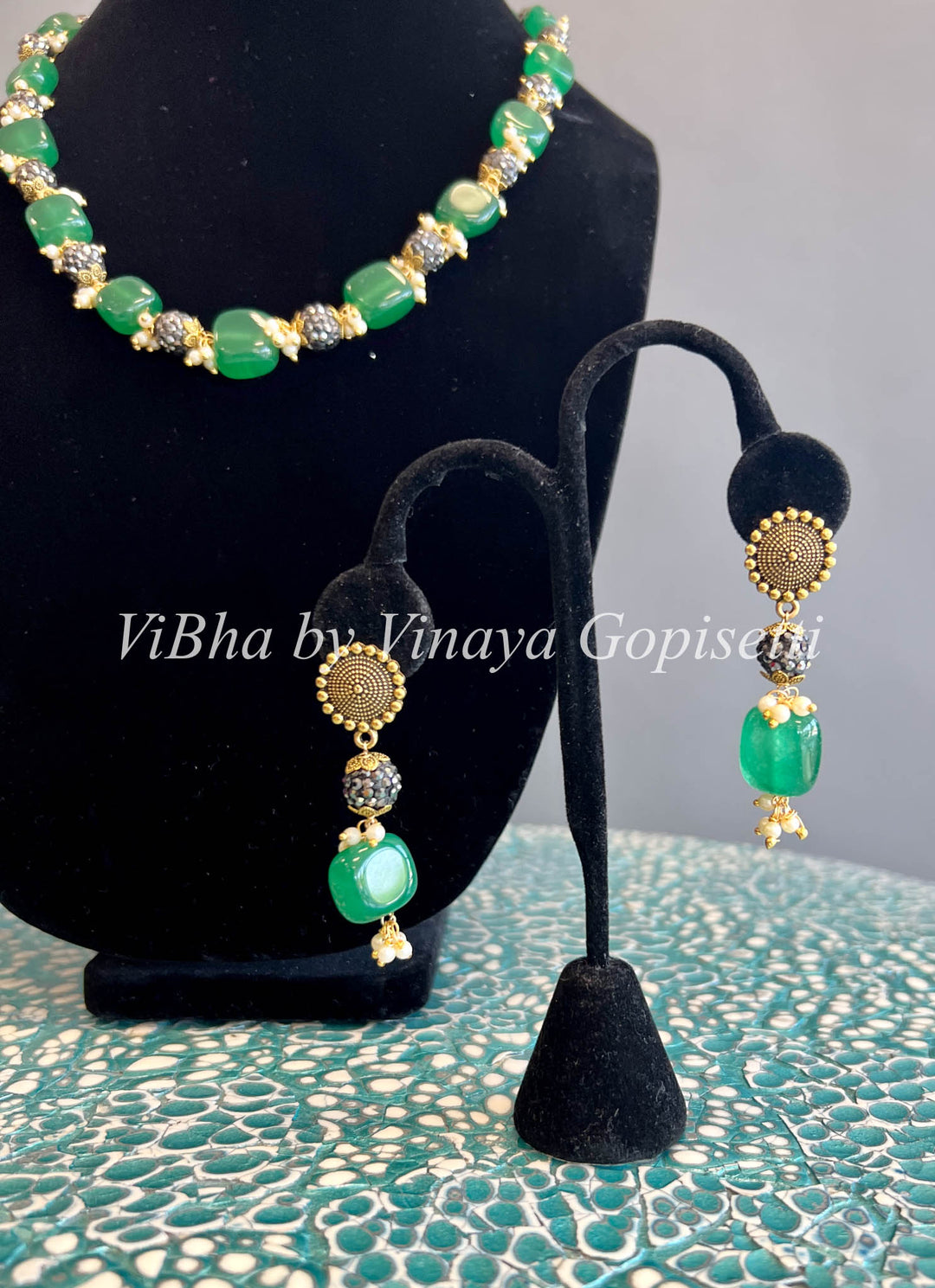Jade Oxidized Necklace Set