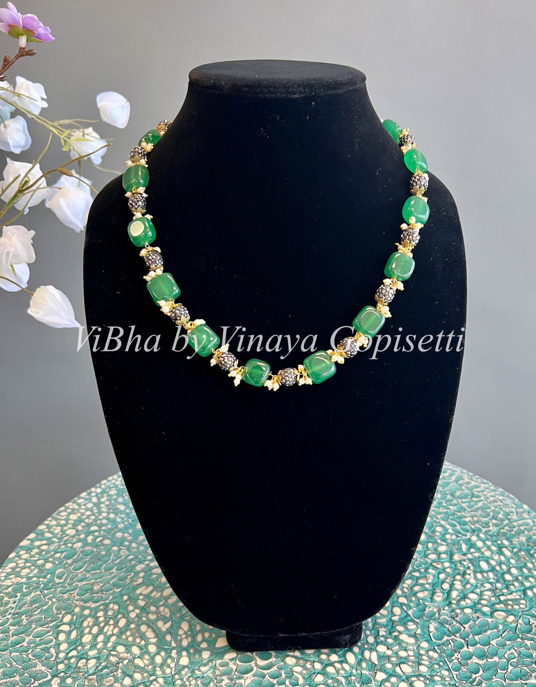 Jade Oxidized Necklace Set