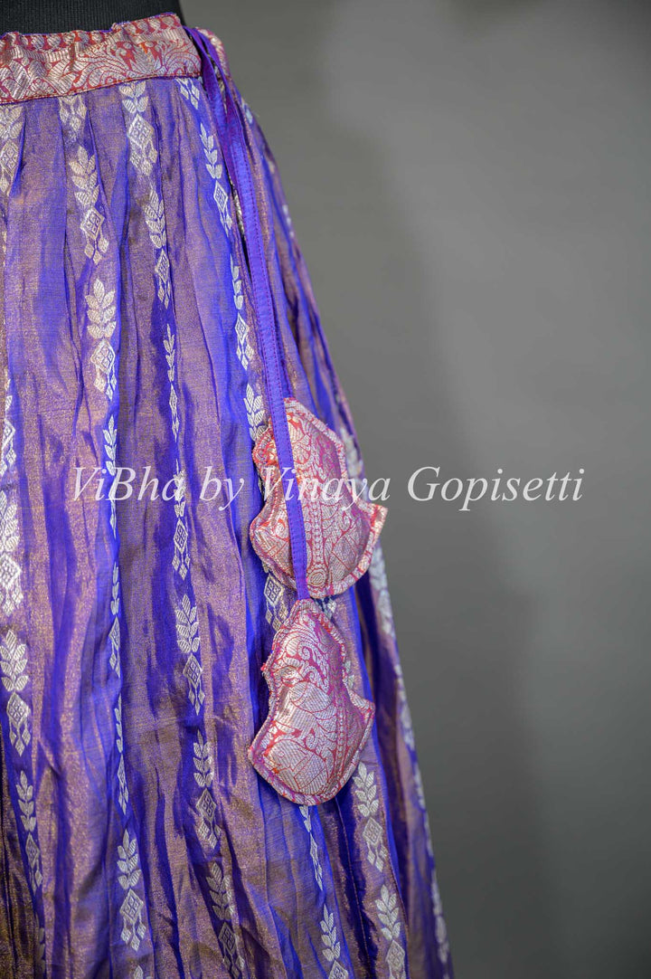 Purple and Peach Tissue Venkatagiri Silk Lehenga With Net Dupatta