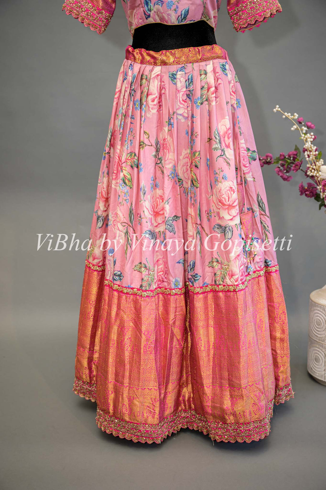 Light and Dark Pink Floral Kanchi Silk Lehenga With Embroidered Dupatta