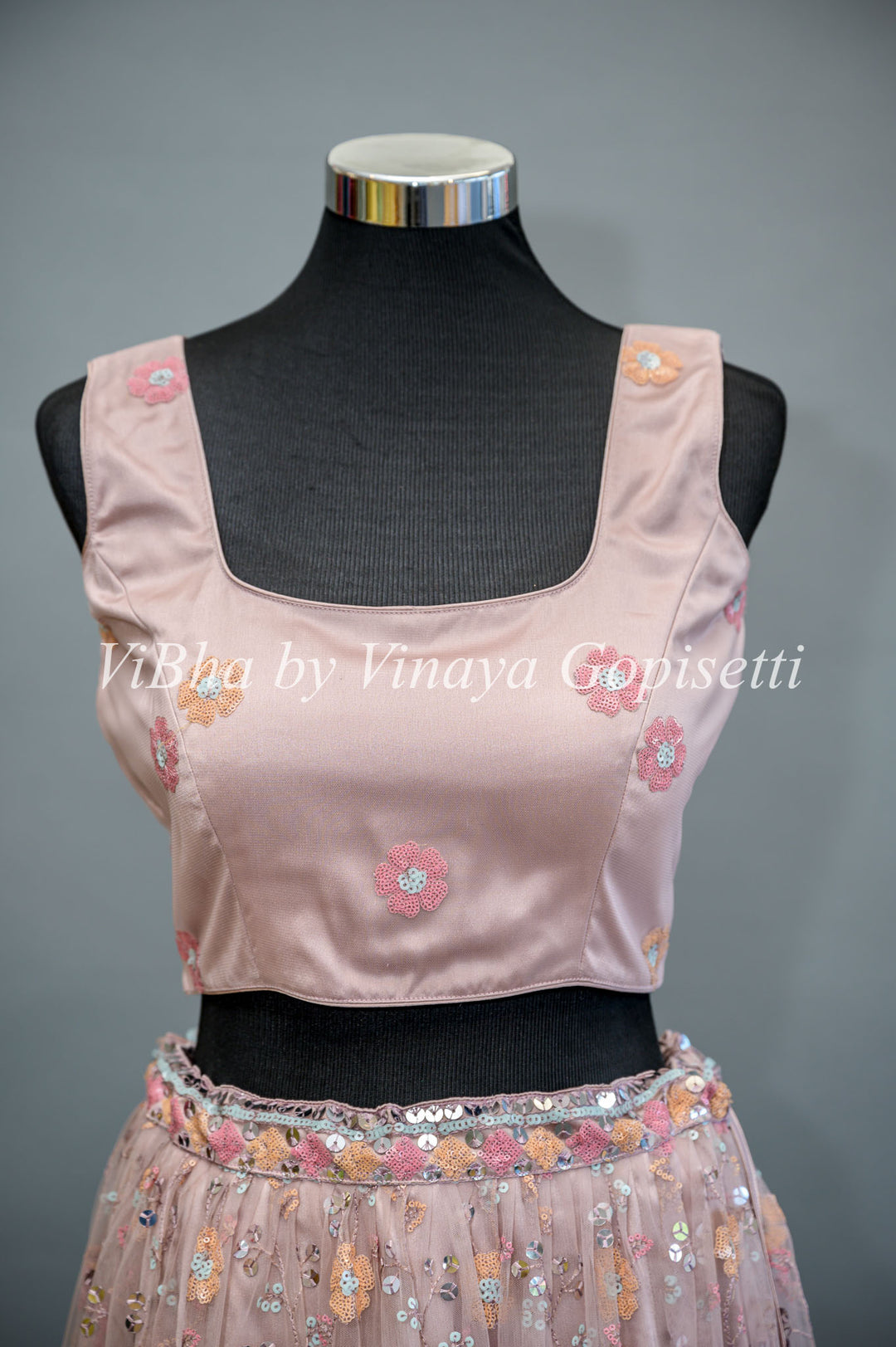 Pastel Pink Net Hand Embroidered Lehenga With Detachable Jacket