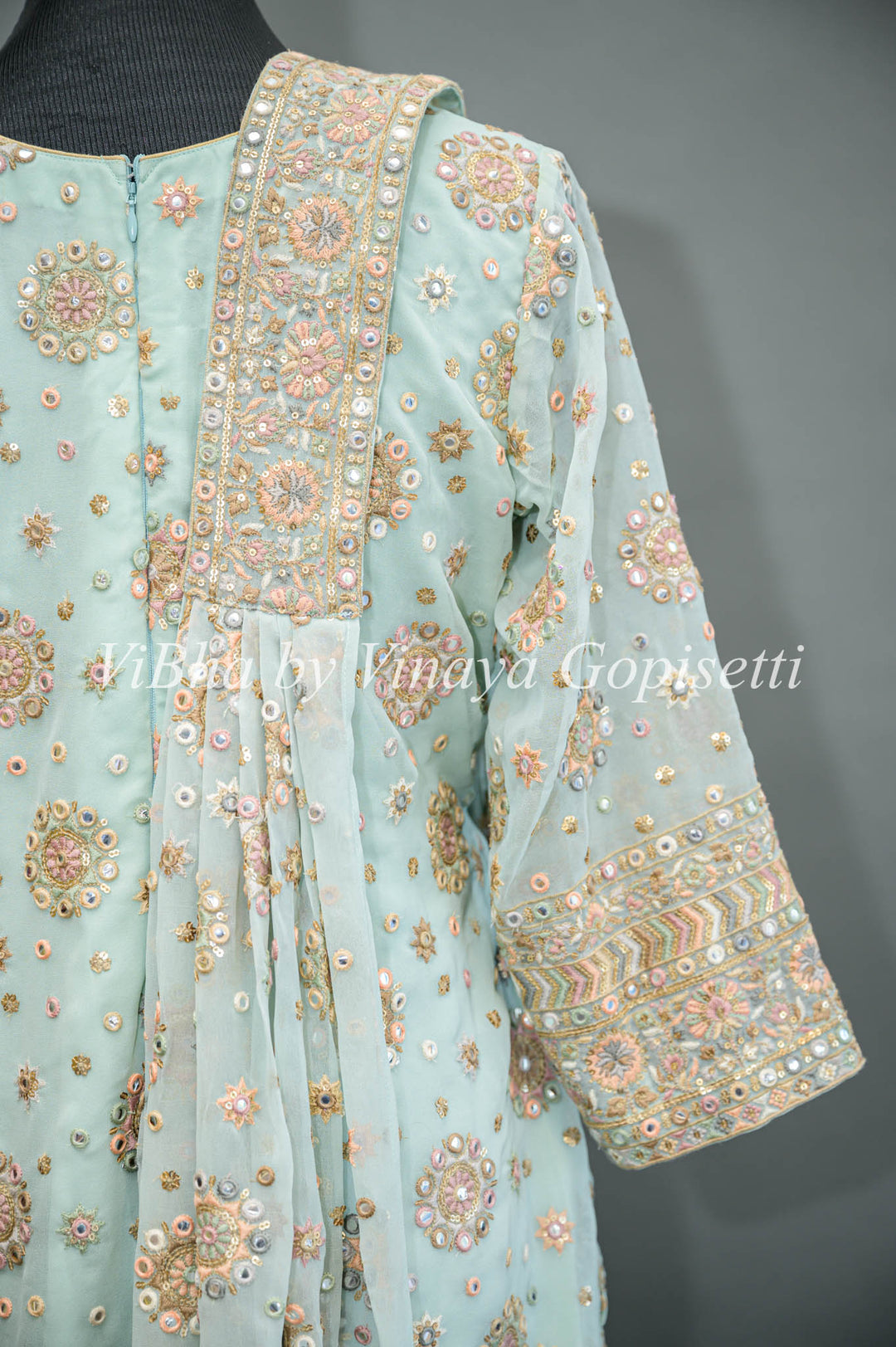 Pastel Blue all over embroidered Sharara Set
