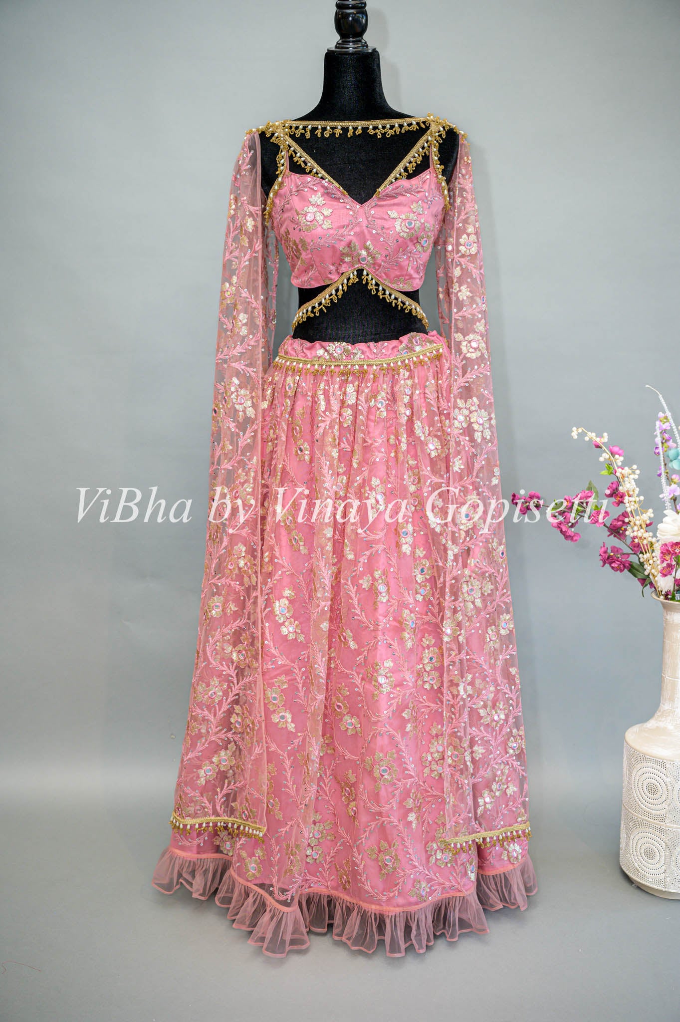 APNISHA Dark Pink Embroidered Semi-Stitched Gown