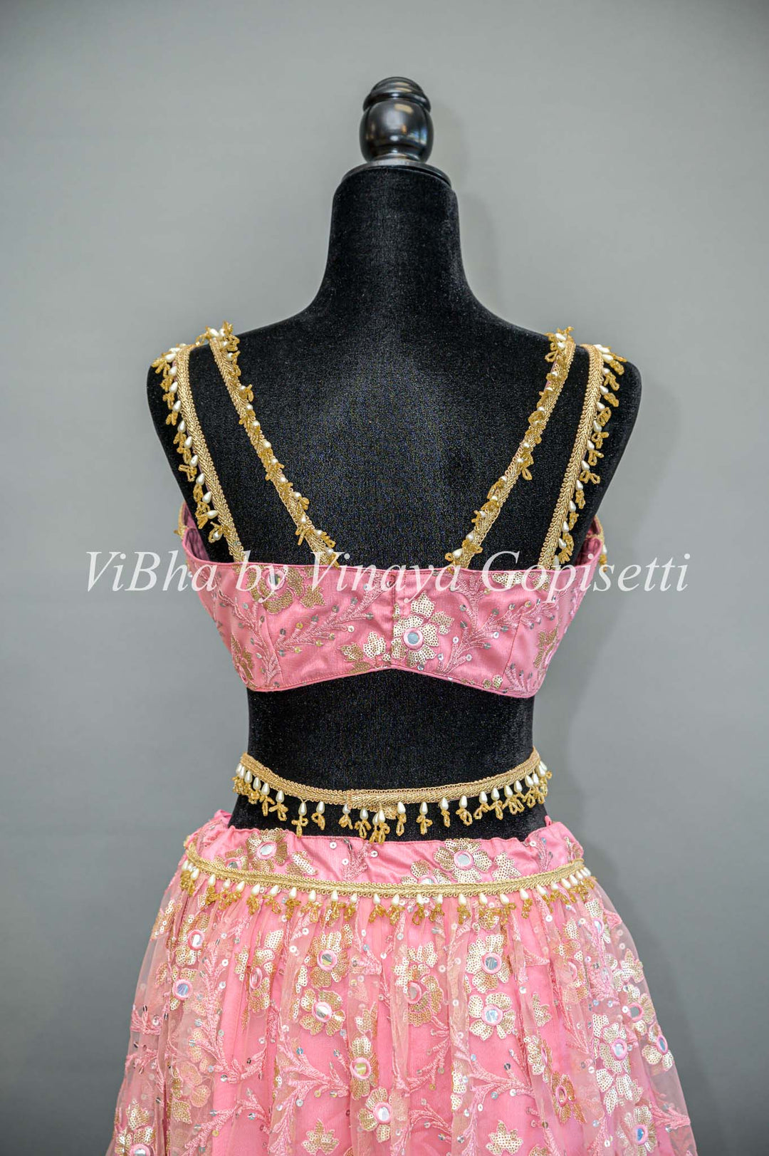 Pink Net Embroidered Lehenga With Cape Dupatta