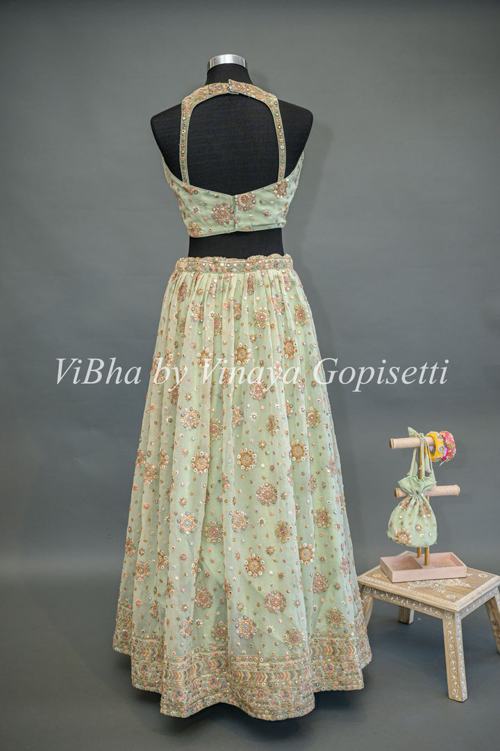 Pastel Green all over embroidered Lehenga set