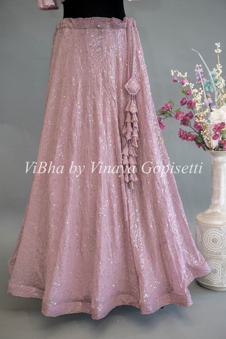 Pastel Pink Georgette Embroidered Lehenga Set