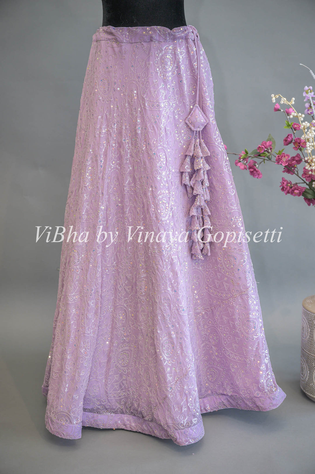 Pastel Purple Georgette Embroidered Lehenga Set