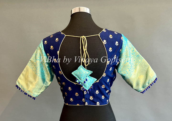 Blue Benares Silk Body And Kanchi Silk Sleeves Blouse
