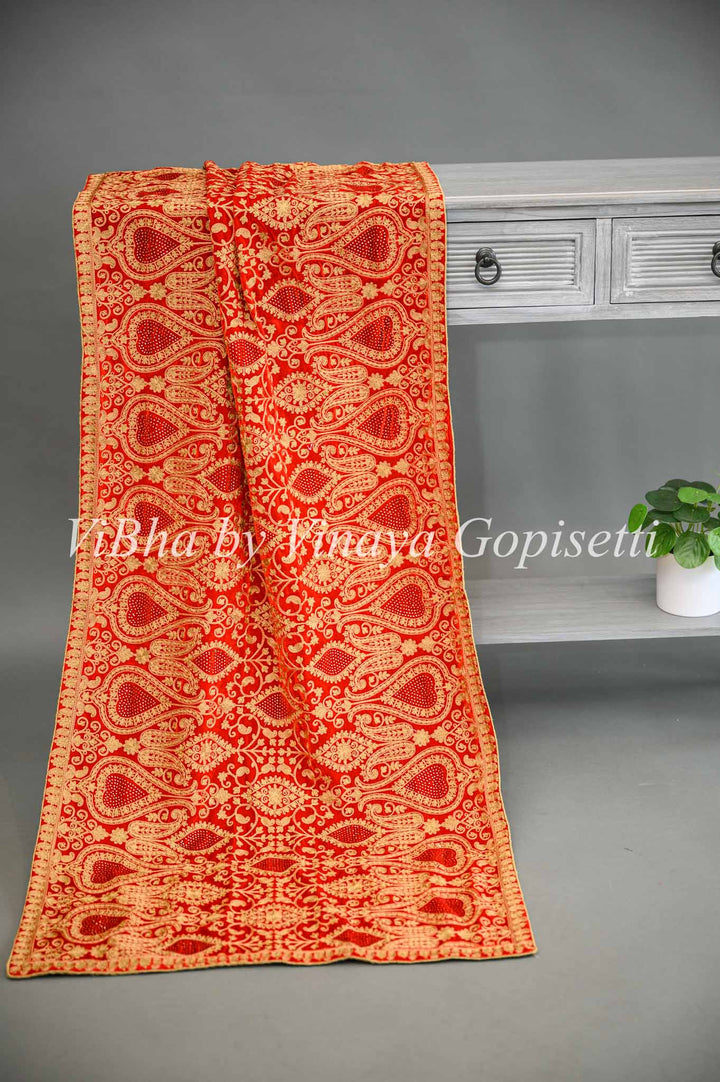 Red Embroidered Dupatta