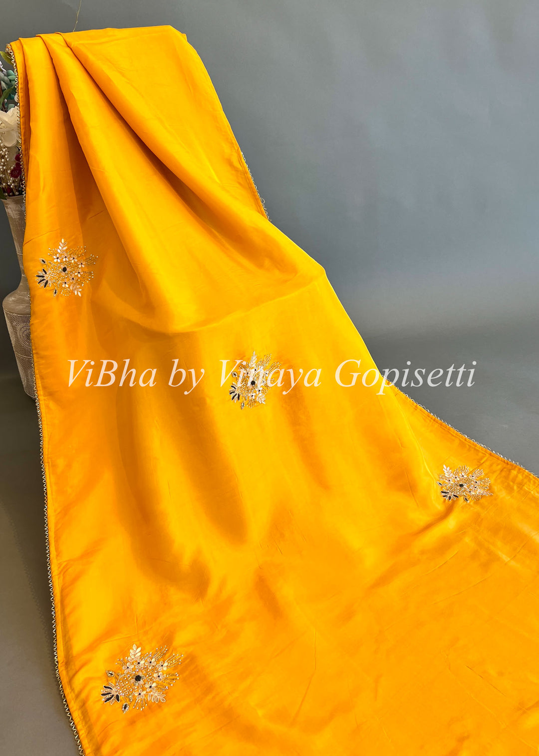 Mustard Yellow and Dark Mehendi Green Chinori Silk Embroidered Saree and Blouse
