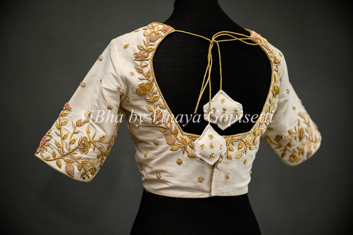 Ivory Raw Silk Blouse With Zardosi Embroidery