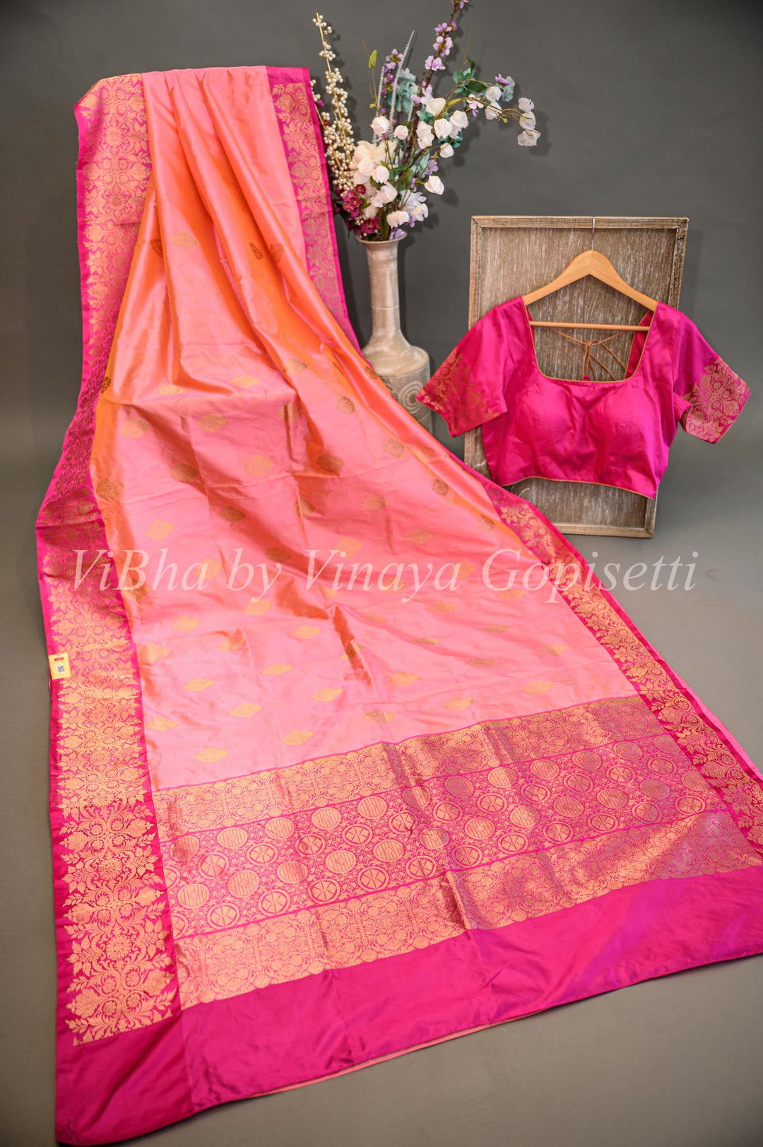 Dark and Light Pink Benares Katan Silk Saree
