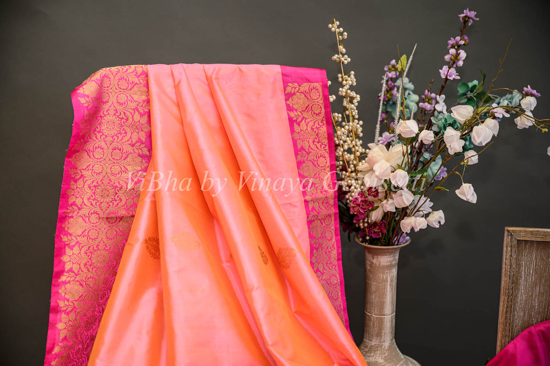 Dark and Light Pink Banarasi Katan Silk Saree And Blouse