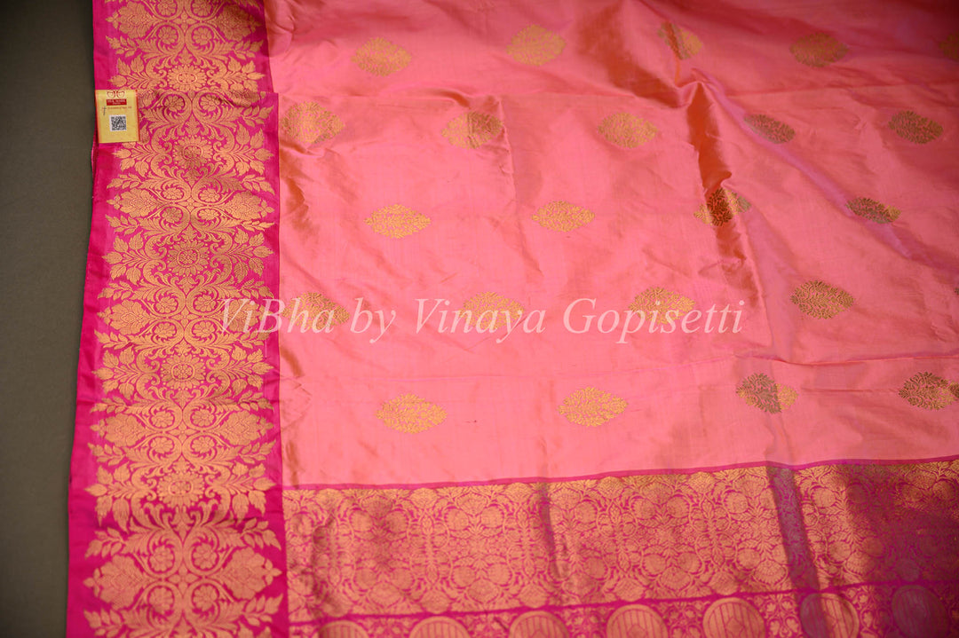 Dark and Light Pink Banarasi Katan Silk Saree And Blouse