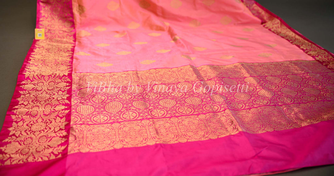 Dark and Light Pink Benares Katan Silk Saree And Blouse