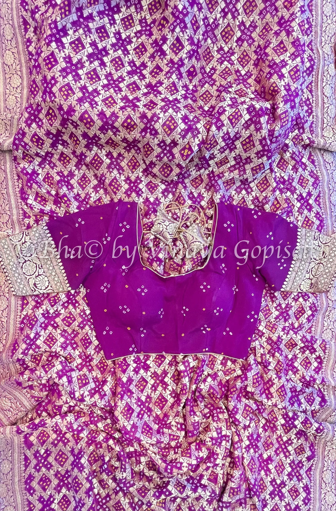Purple Banarasi Bandhani Georgette Saree and Blouse.