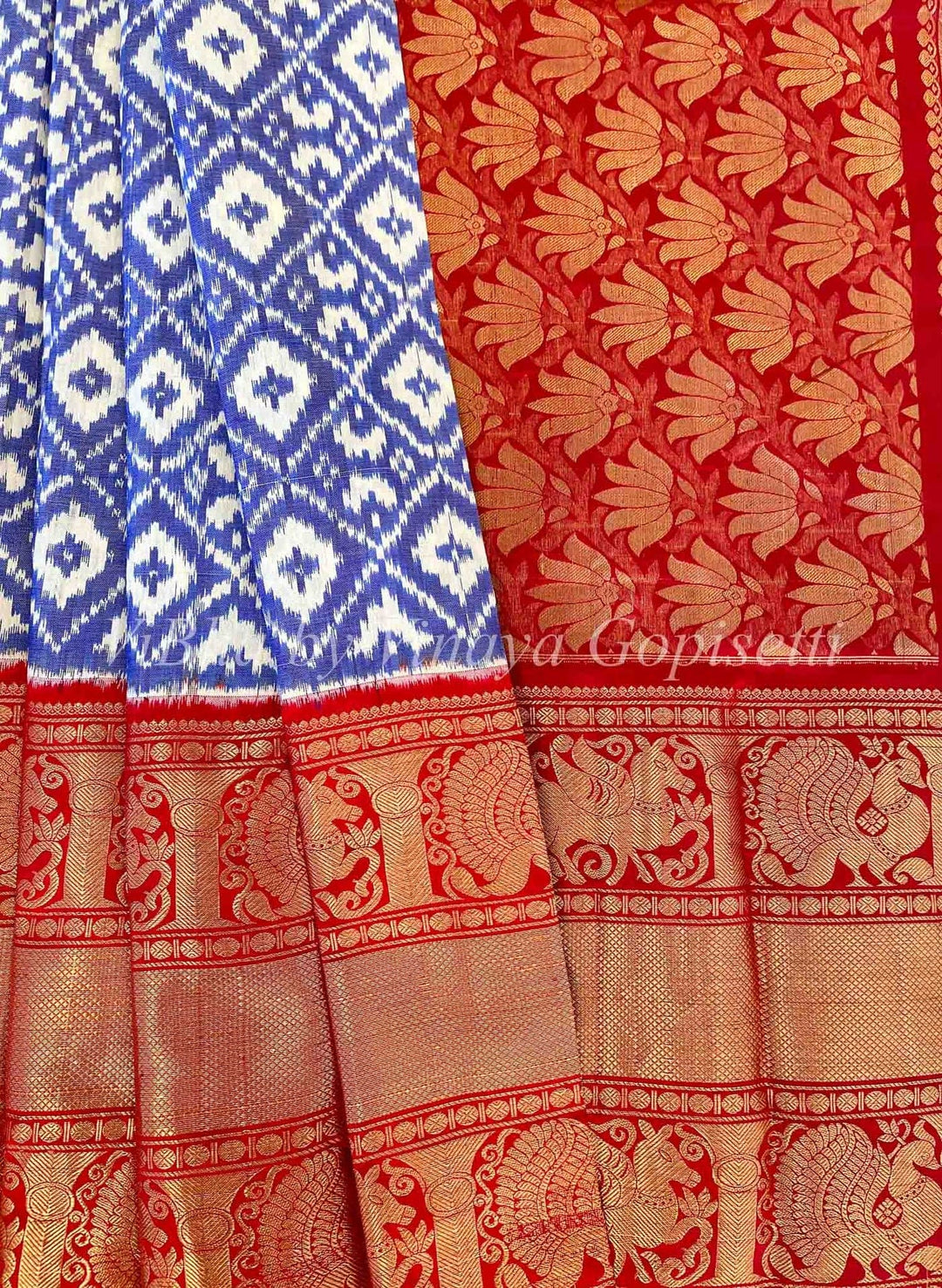 Light Purple and Red Ikkat Silk Saree with Kanchi borders and Blouse. 