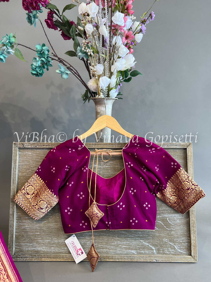 Purple Banarasi Bandhani Georgette Saree and Blouse.