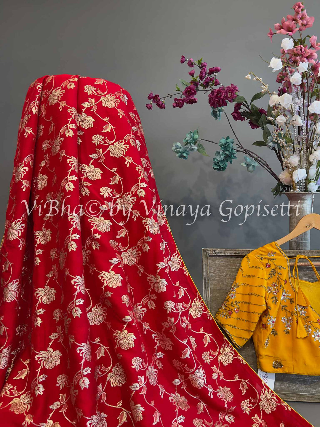 Red & Yellow Dola Silk Saree