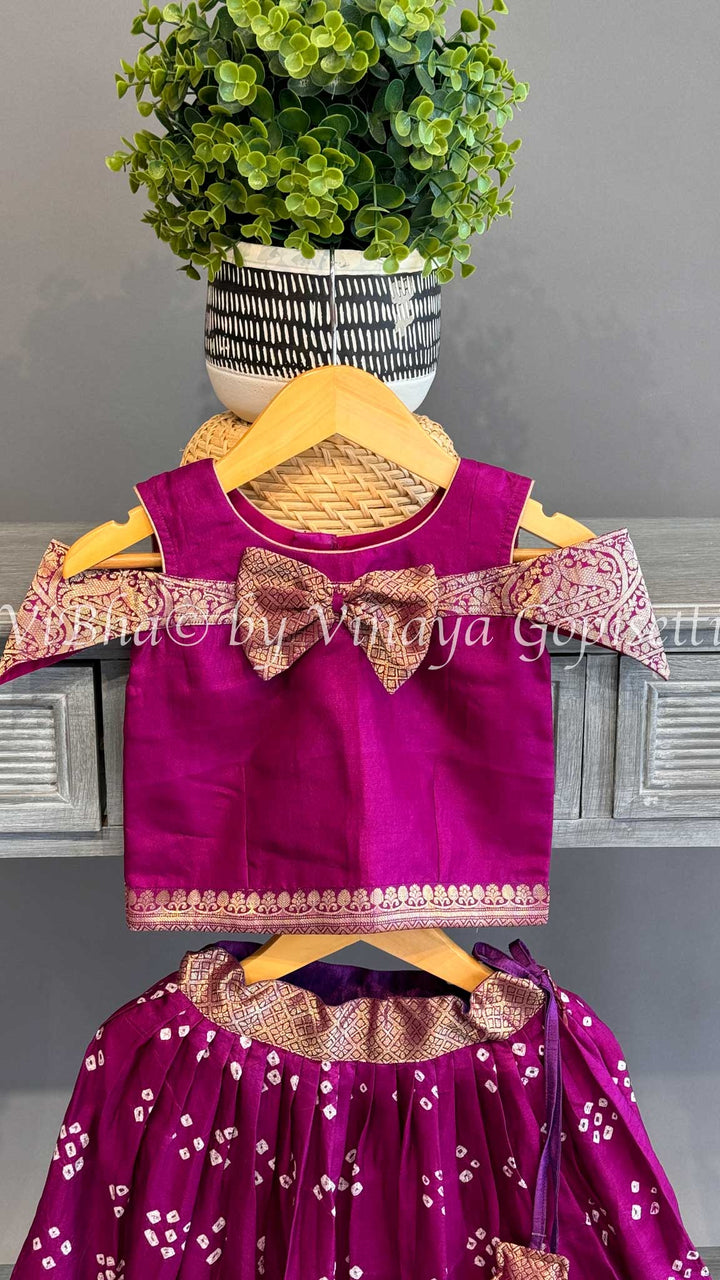 Magenta Kanchi Bandhani Silk Skirt and Blouse