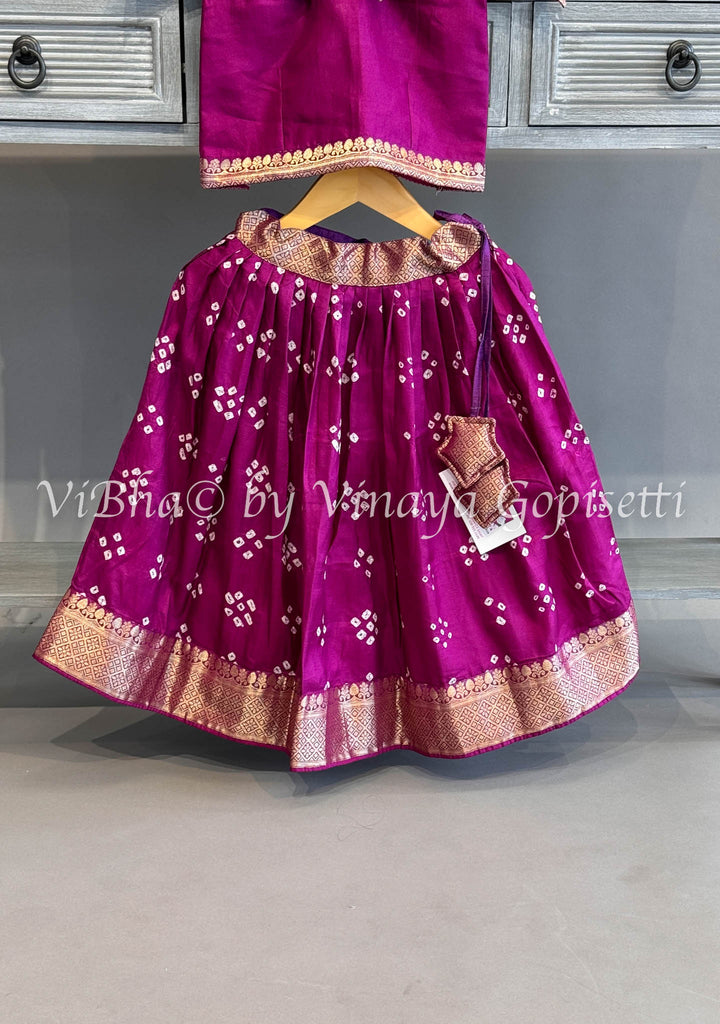 Magenta Kanchi Bandhani Silk Skirt and Blouse
