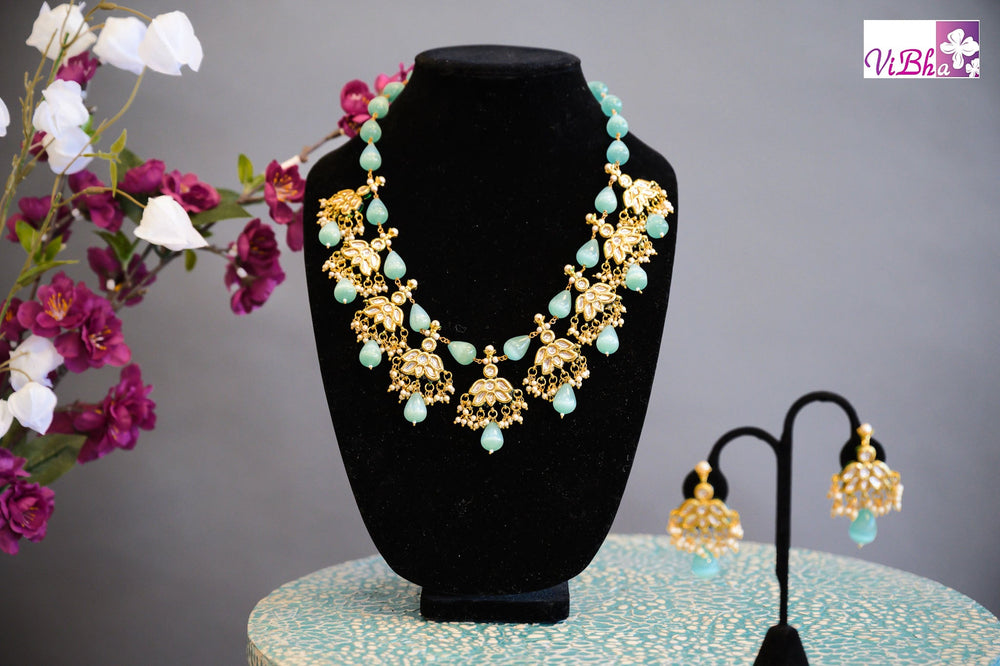 Accessories & Jewelry - Blue Big Drop Kundan Set