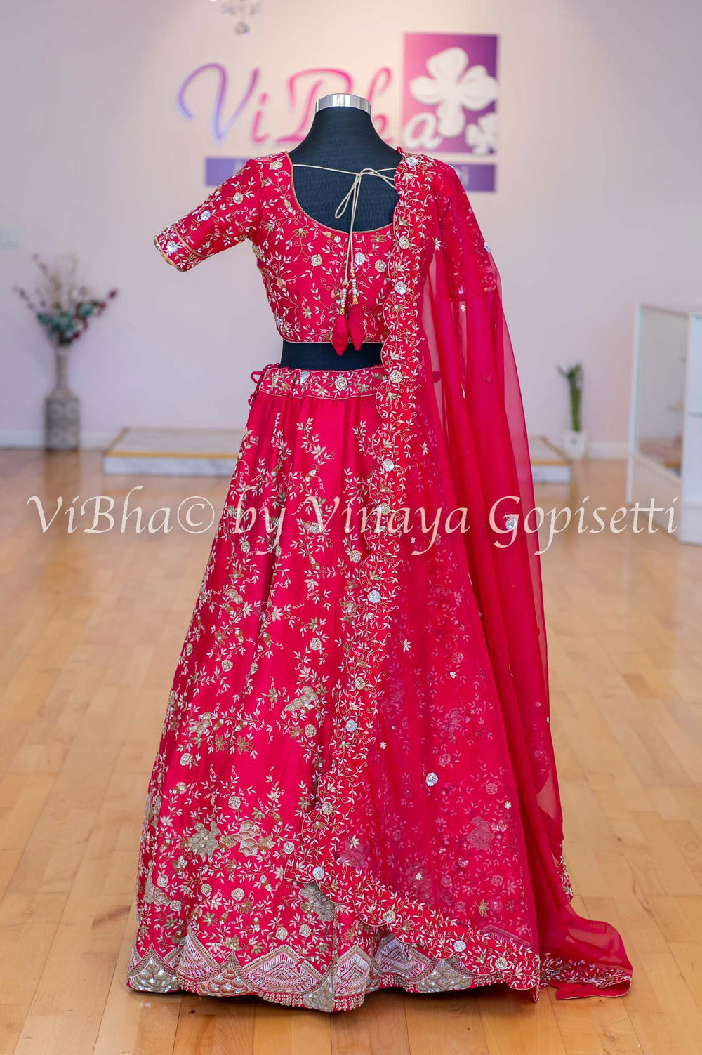 Accessories & Jewelry - Crimson Red Raw Silk Lehenga Blouse With Heavy Zardosi Embroidery And Scalloped Borders And Net Dupatta