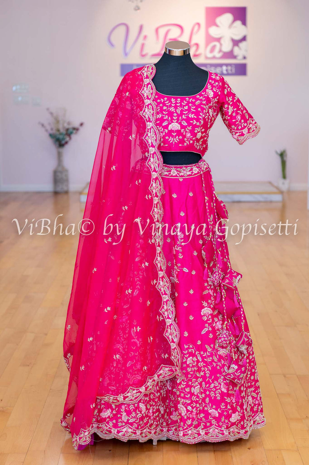 Accessories & Jewelry - Dark Pink Raw Silk Lehenga Blouse With Resham And Zardosi Embroidery With Scalloped Borders And Net Dupatta