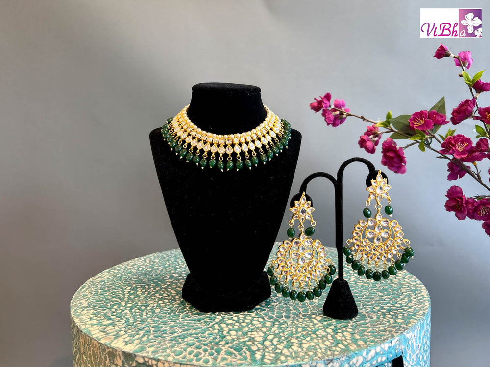 Accessories & Jewelry - Green Beads And Kundan Choker Set