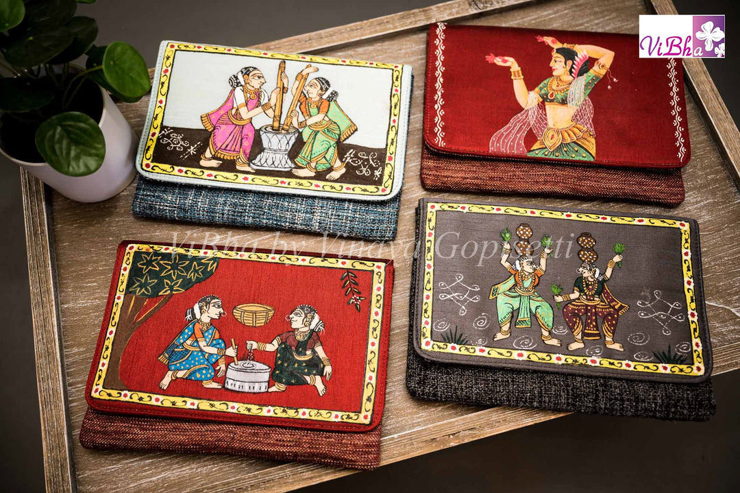 Accessories & Jewelry - Jute Nirmal Hand Painted- Grey And Black Clutch