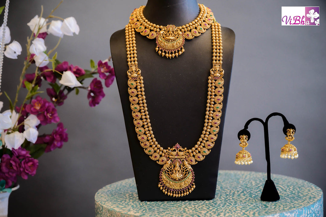 Accessories & Jewelry - Lakshmi Long Necklace Bridal Temple Jewellery- Long