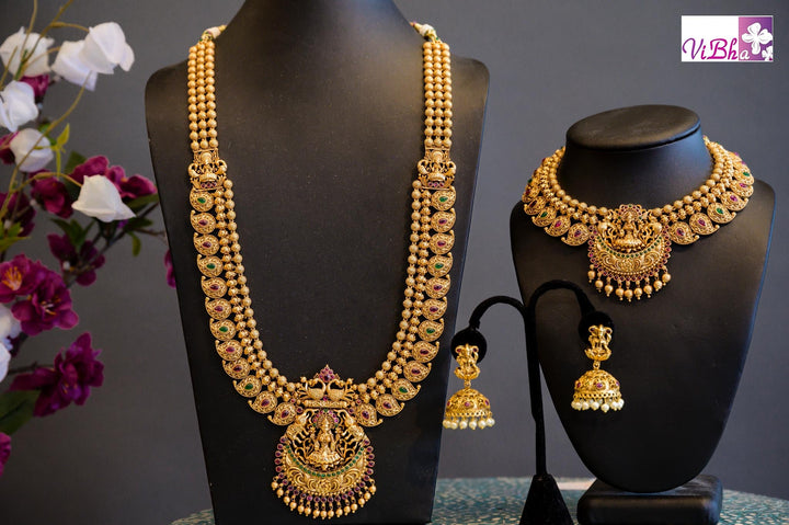 Accessories & Jewelry - Lakshmi Long Necklace Bridal Temple Jewellery- Small