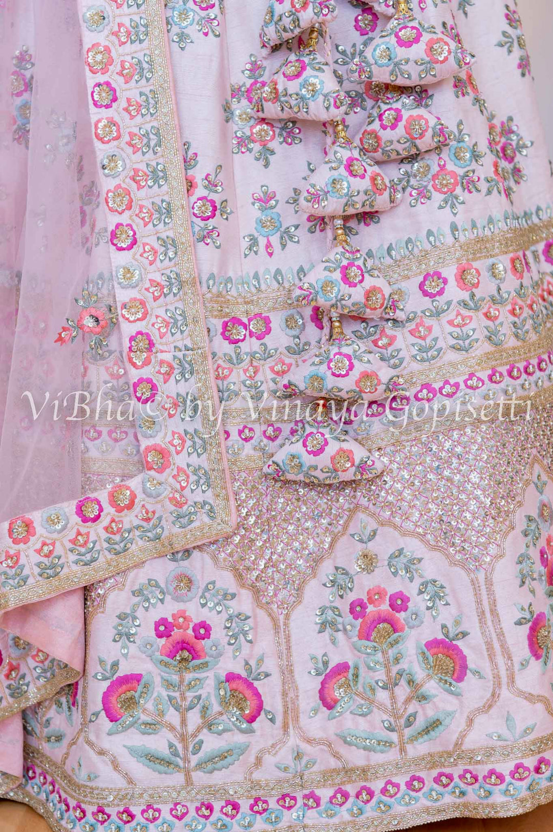 Accessories & Jewelry - Light Pink Raw Silk Lehenga And Blouse With Fully Hand Embroidered In Floral Motifs And Borders With Net Dupatta