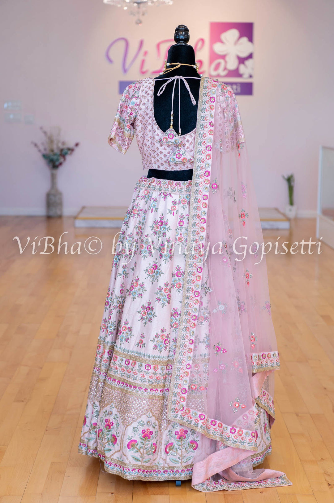 Accessories & Jewelry - Light Pink Raw Silk Lehenga And Blouse With Fully Hand Embroidered In Floral Motifs And Borders With Net Dupatta