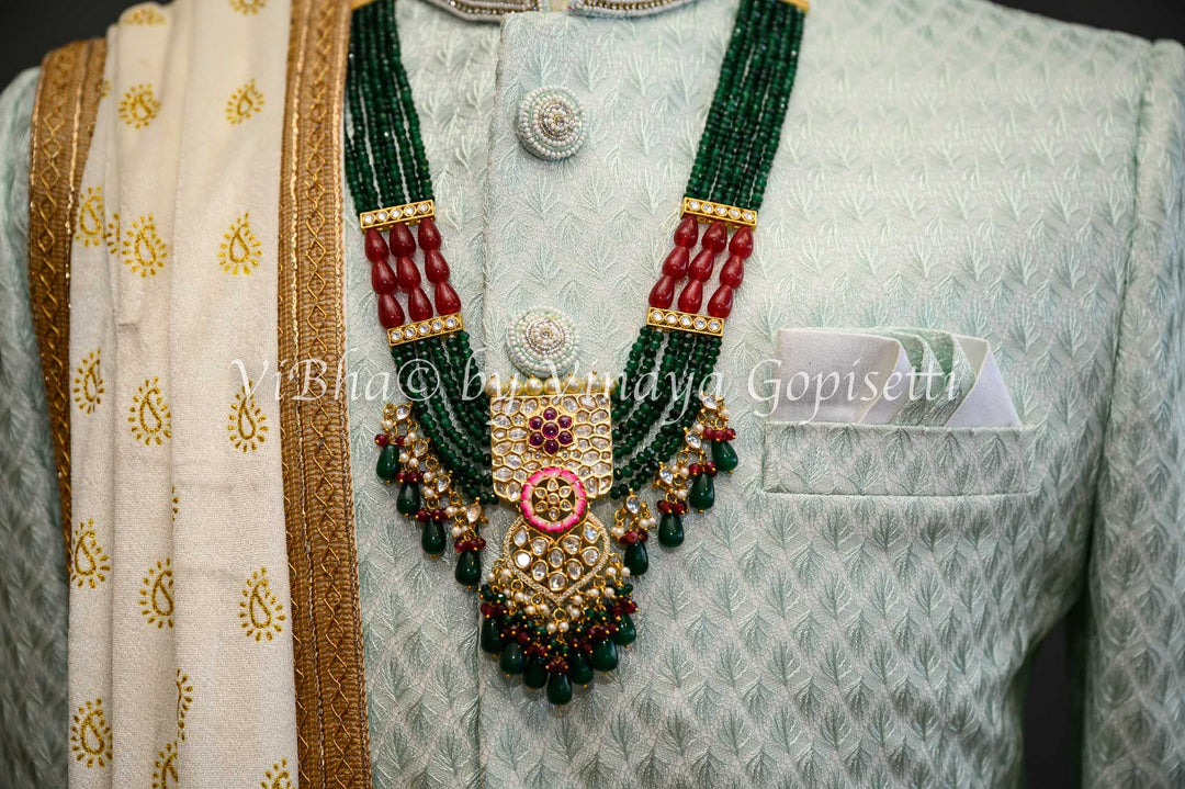 Accessories & Jewelry - Misty Jade Embroidered Silk Sherwani Set