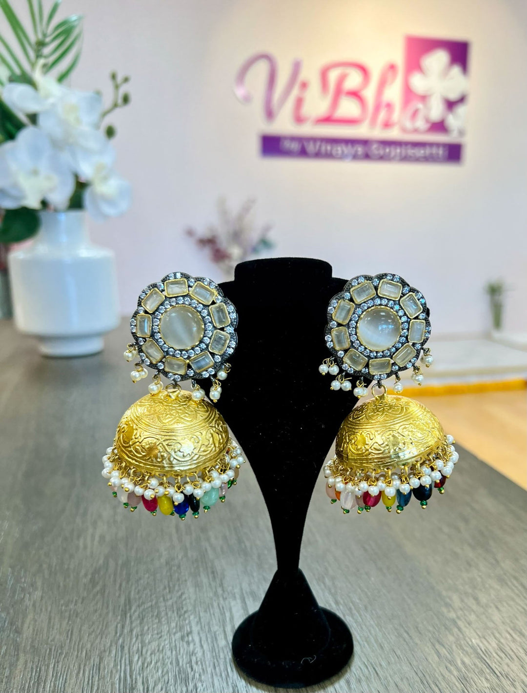 Accessories & Jewelry - Navaratna Beads Jhumka