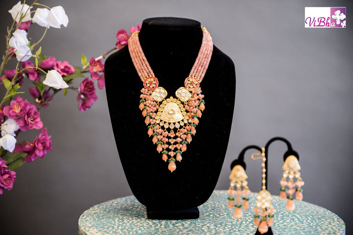Accessories & Jewelry - Peach Kundan Necklace Set
