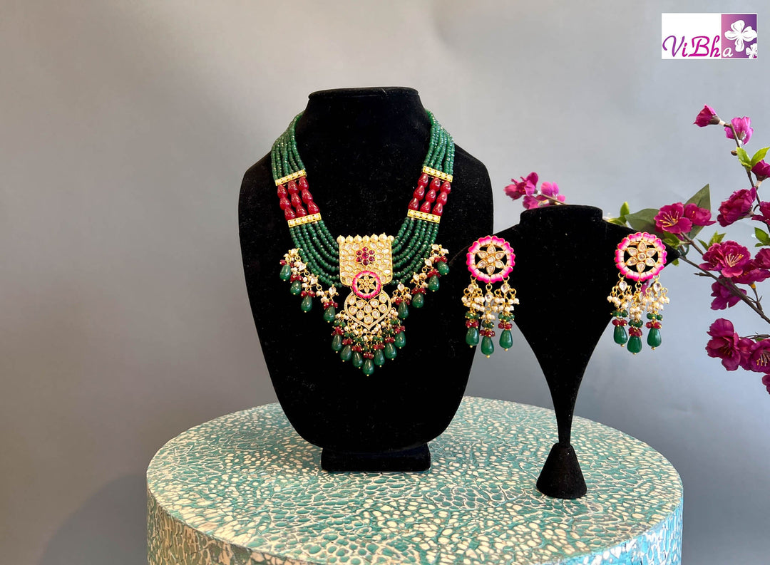 Accessories & Jewelry - Ruby And Emerald Five Lines Long Haaram Set