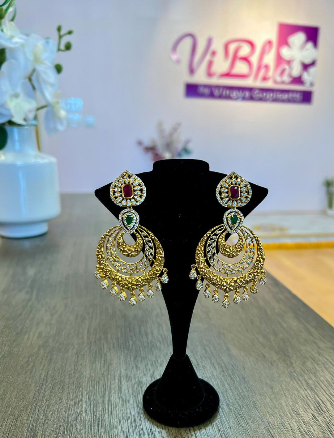 Accessories & Jewelry - Ruby & Kundan Chandbali Earrings