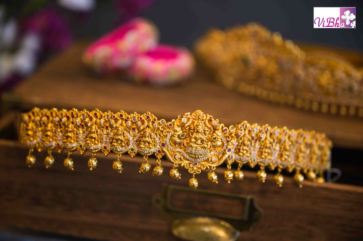Belts - Antique Lakshmi Motif Gold Beaded Waistbelt With Precious Stones