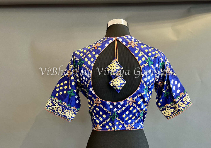 Blouses - Blue Bandhani Silk With Embroidery
