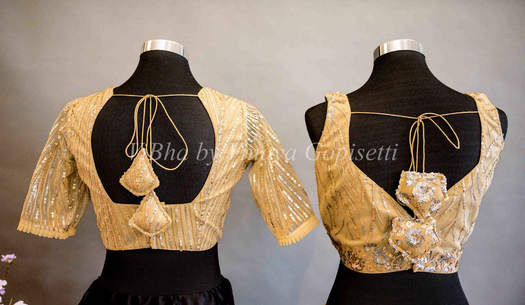 Blouses - Champagne Gold Embroidered Sleeveless Blouse