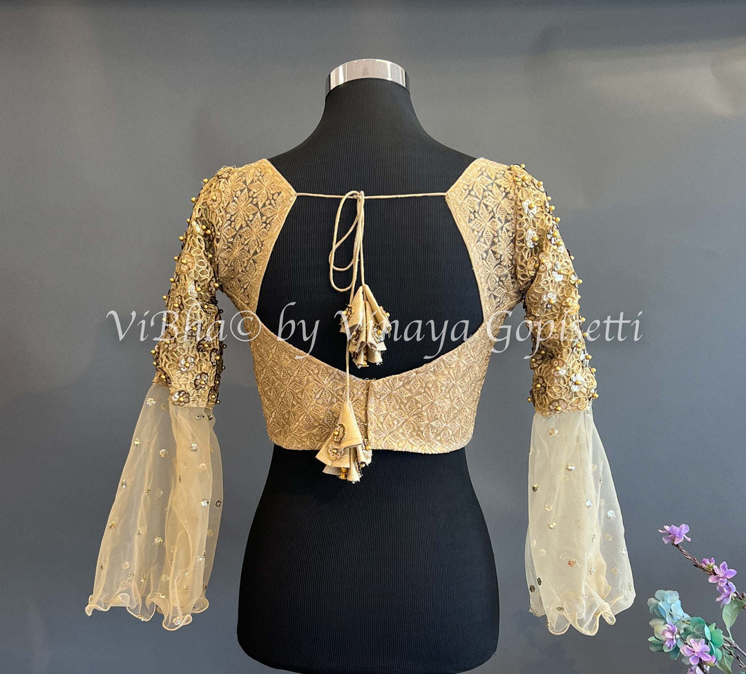 Blouses - Dull Gold Cut Work Embroidered Full Sleeve Blouse