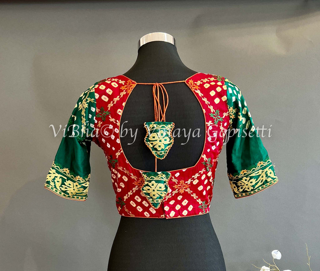 Blouses - Green And Maroon Embroidered Blouse