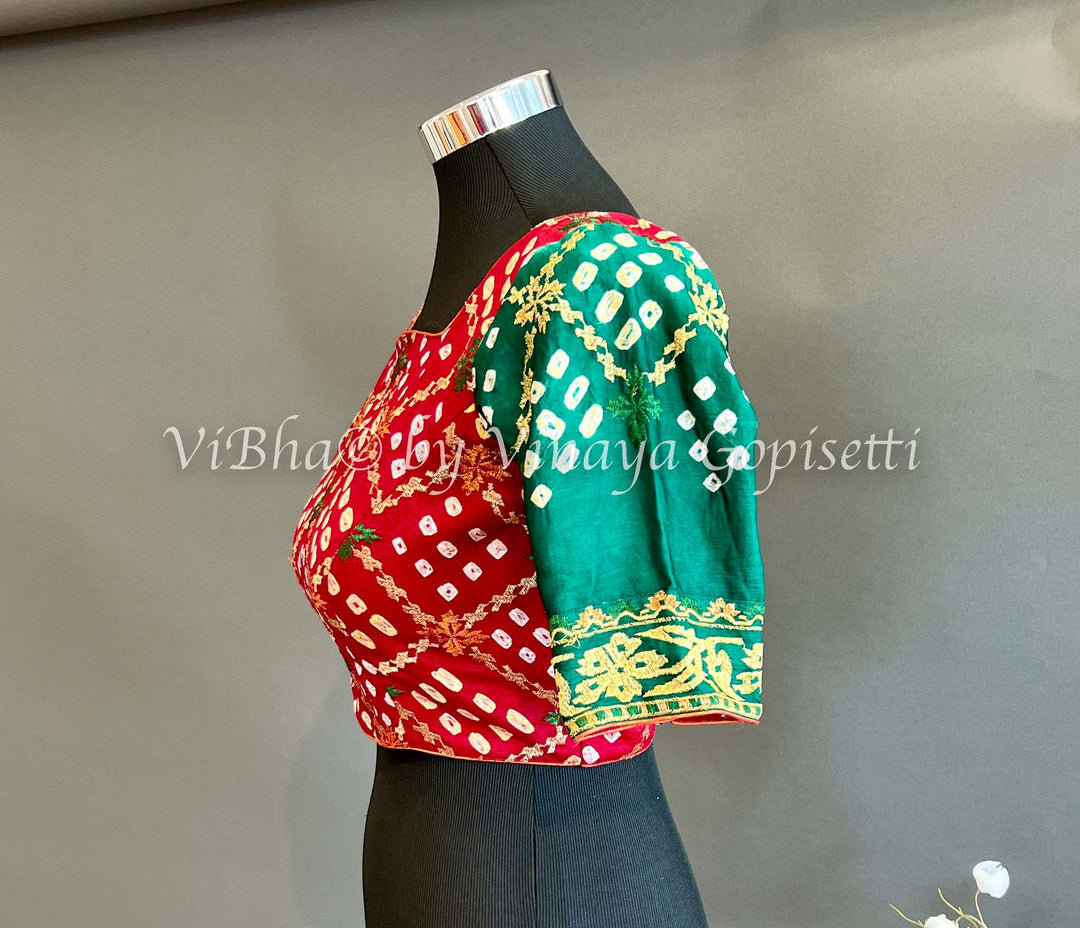 Blouses - Green And Maroon Embroidered Blouse