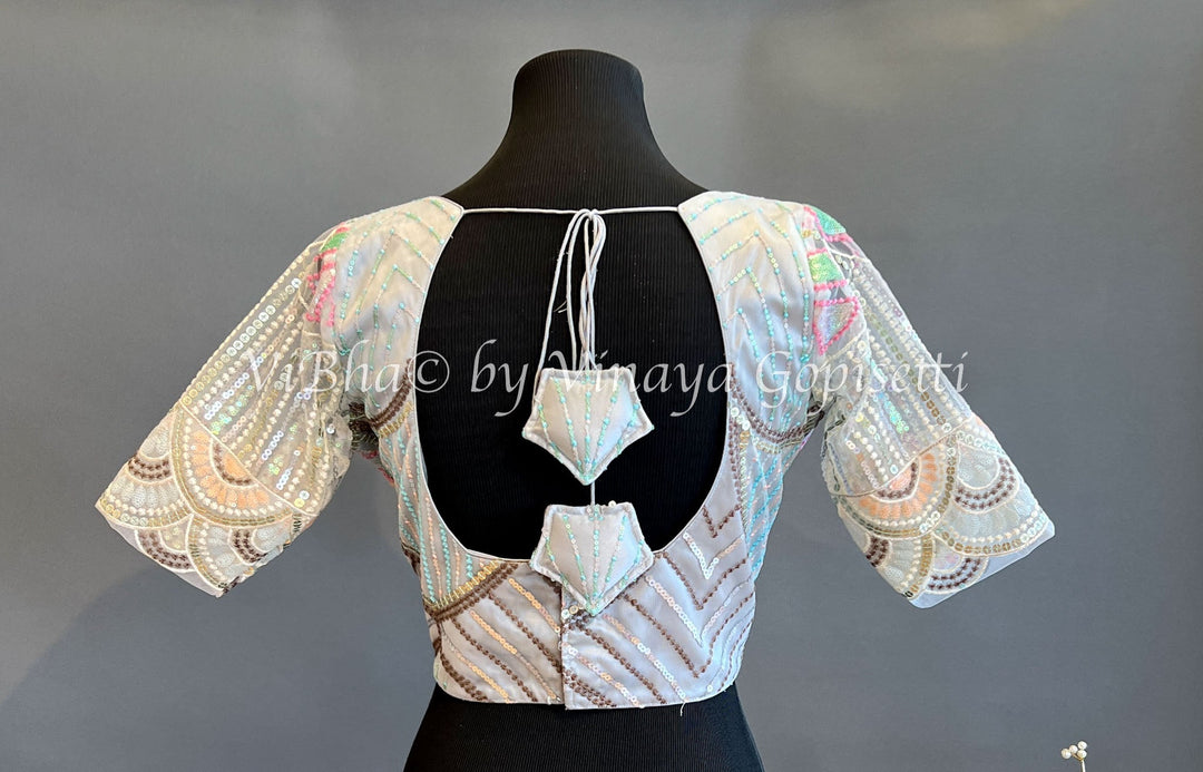 Blouses - Grey And Pink Embroidered Blouse