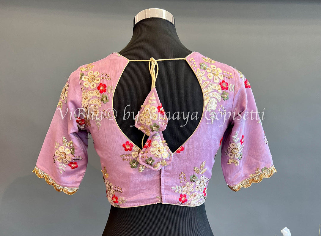 Blouses - Lavender Crepe Embroidered Blouse